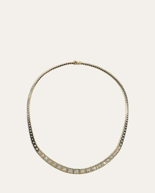 14K Yellow Gold LEGGO Riviere Diamond Tennis Necklace, 15"L